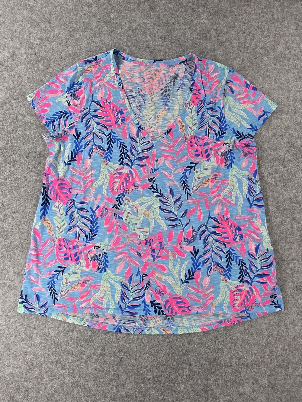 Lilly Pulitzer Etta Top V Neck Cotton 2X XXL Floral Vacation Beach Shirt